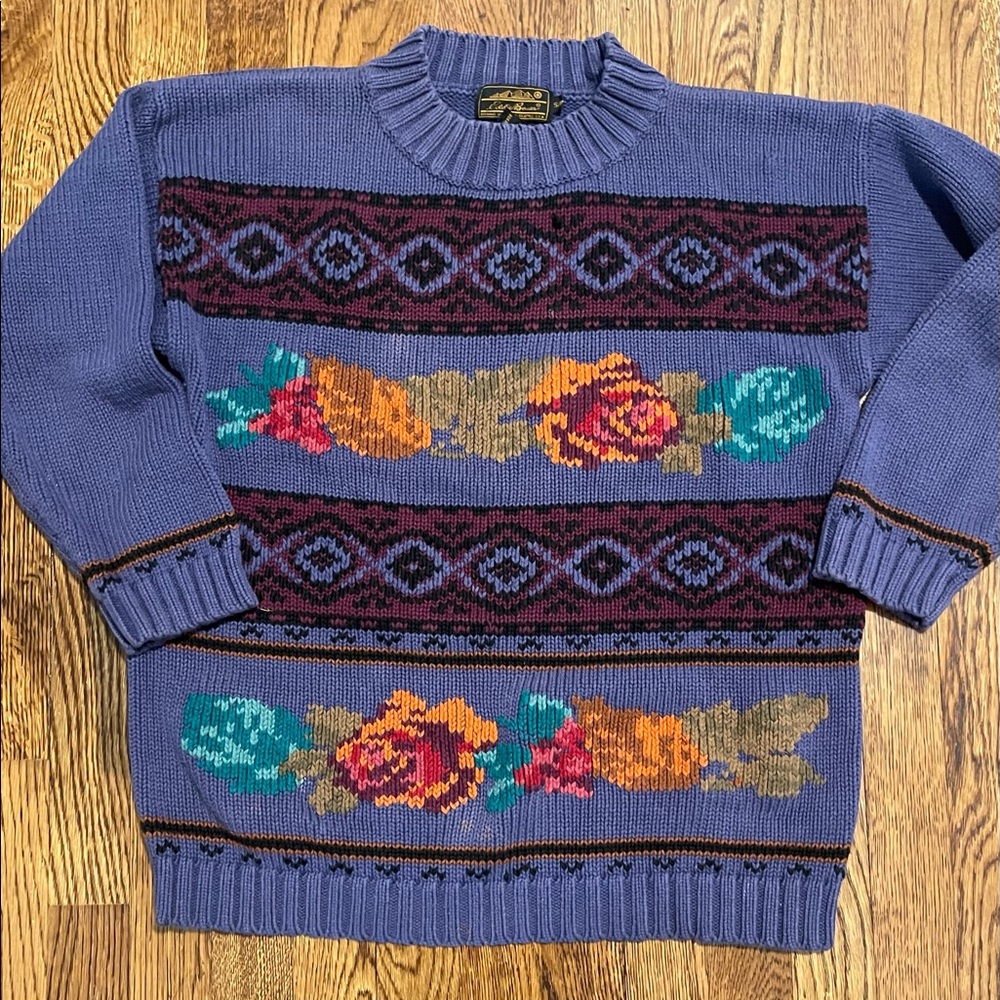 Vintage 90’s Eddie Bauer Heavy Knit Floral Sweater